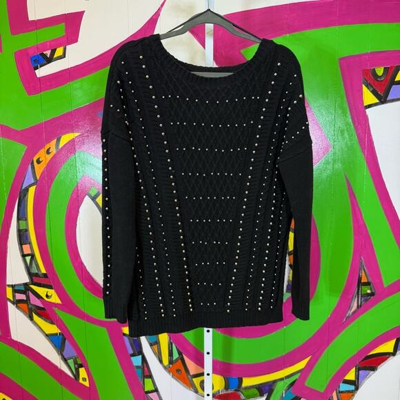 Guess, Black Knit Pullover with Gold Bead Details. Size Medium. Good used cond! - Picture 1 of 8
